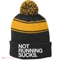 NOT RUNNING SUCKS Funny Runner Jogging Jogger Fitness Race Stripe Pom Pom Beanie