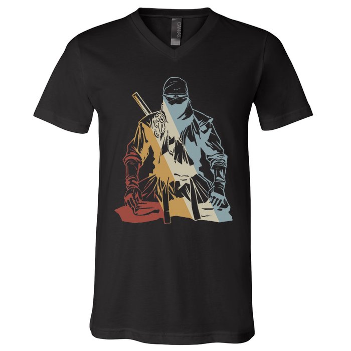 Ninja Retro Style Vintage V-Neck T-Shirt