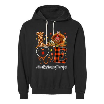 Nicu Respiratory Therapist Love Thanksgiving Leopard Turkey Garment-Dyed Fleece Hoodie