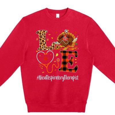 Nicu Respiratory Therapist Love Thanksgiving Leopard Turkey Premium Crewneck Sweatshirt