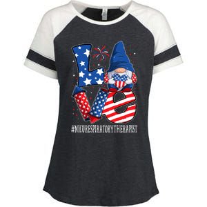 Nicu Respiratory Therapist Love 4th Of July Gnome Usa Cool Gift Enza Ladies Jersey Colorblock Tee