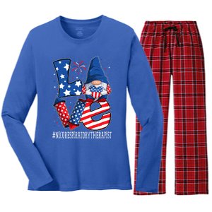 Nicu Respiratory Therapist Love 4th Of July Gnome Usa Cool Gift Women's Long Sleeve Flannel Pajama Set 