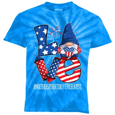 Nicu Respiratory Therapist Love 4th Of July Gnome Usa Cool Gift Kids Tie-Dye T-Shirt