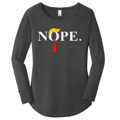 Nope Red Tie Trump Wig Funny Anti Trump Gift Women's Perfect Tri Tunic Long Sleeve Shirt