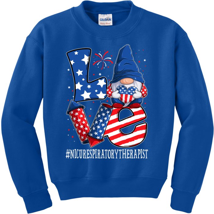 Nicu Respiratory Therapist Love 4th Of July Gnome Usa Gift Kids Sweatshirt