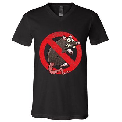 No Rats Union Pest Control Rat Sign Gag No Rats Allowed V-Neck T-Shirt
