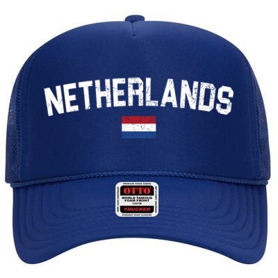 Netherlands Retro Vintage Flag High Crown Mesh Back Trucker Hat