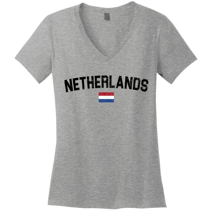 Netherlands Retro Vintage Flag Women's V-Neck T-Shirt