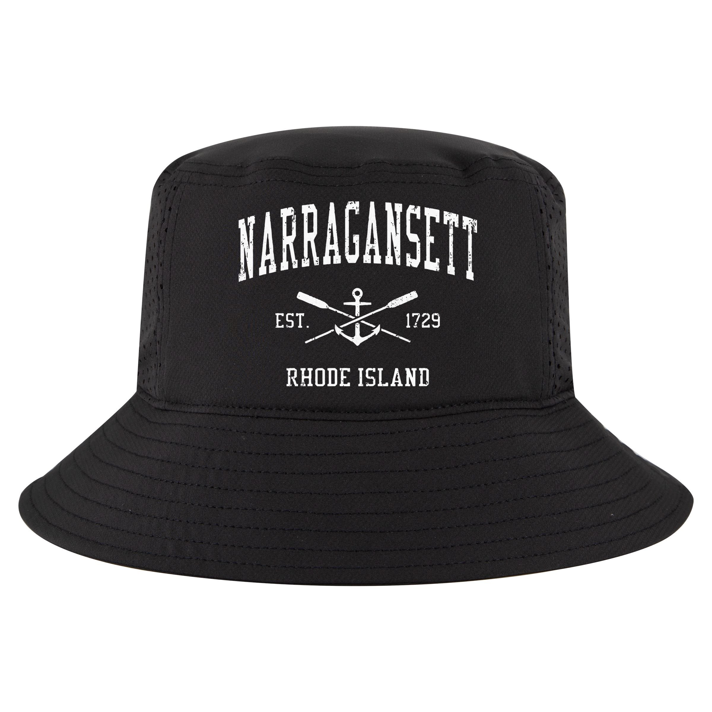 Narragansett RI Vintage Crossed Oars & Boat Anchor Sports Cool Comfort Performance Bucket Hat