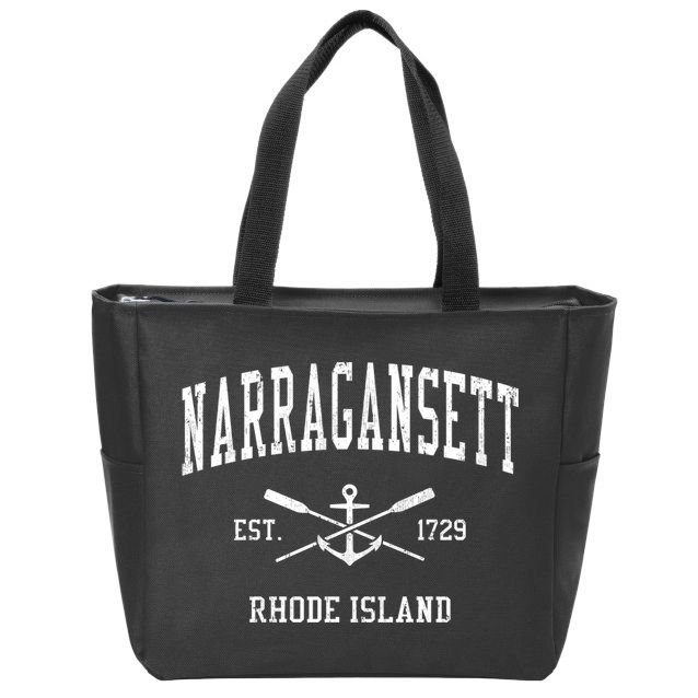 Narragansett Ri Vintage Crossed Oars And Boat Anchor Sports Gift Zip Tote Bag
