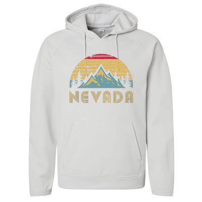 Nevada Retro Vintage Mountains Nature Hiking T Performance Fleece Hoodie