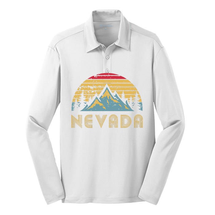 Nevada Retro Vintage Mountains Nature Hiking T Silk Touch Performance Long Sleeve Polo