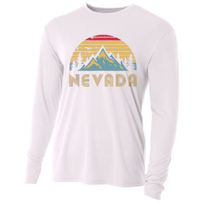 Nevada Retro Vintage Mountains Nature Hiking T Cooling Performance Long Sleeve Crew