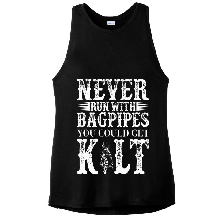 Never Run With Bagpipes You Could Kilt Bagpipe Players Ladies PosiCharge Tri-Blend Wicking Tank