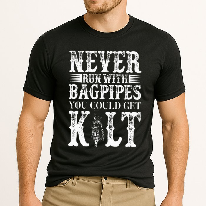 Never Run With Bagpipes You Could Kilt Bagpipe Players Cooling Performance Crew T-Shirt