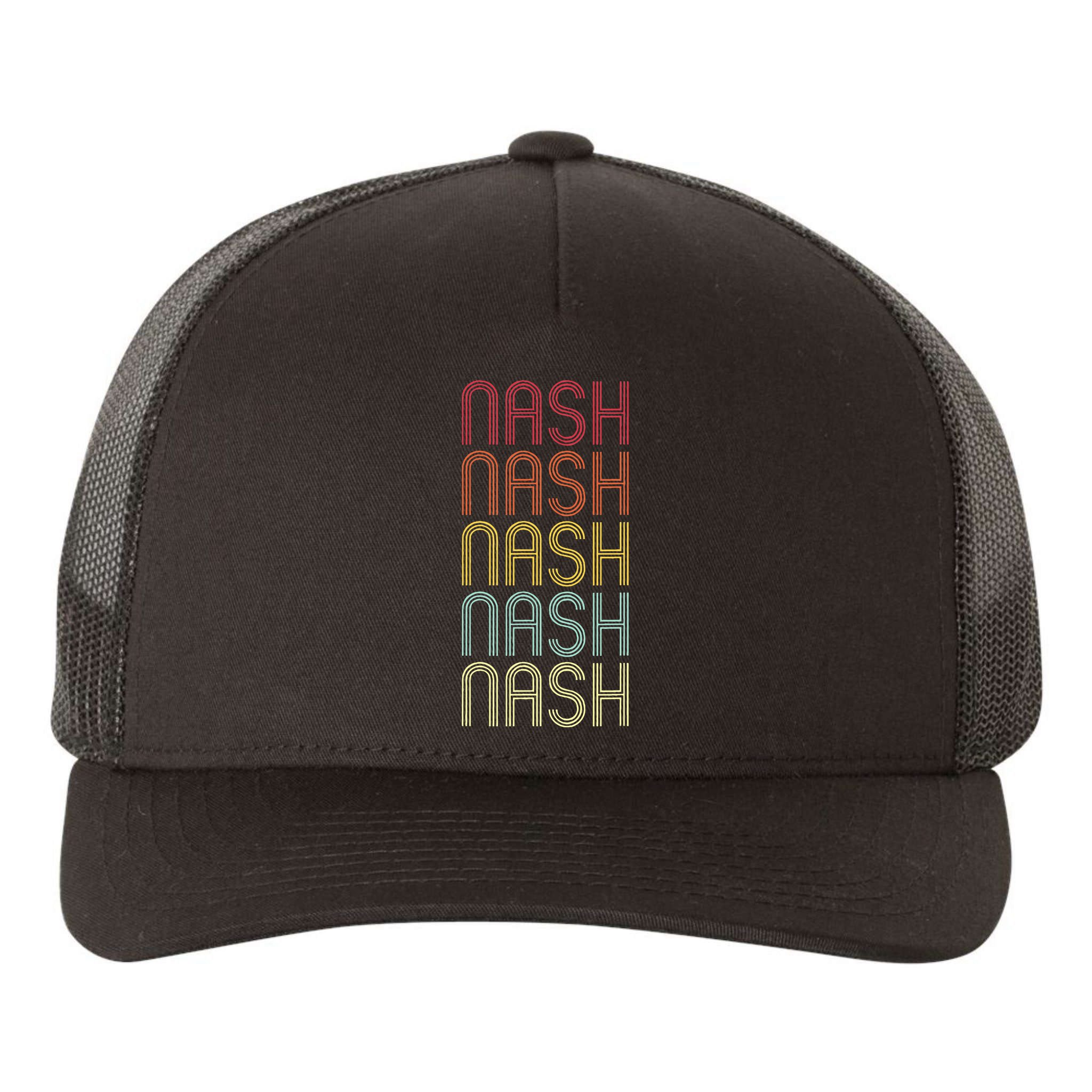 Nash Retro Wordmark Pattern Vintage Personalized 70s Yupoong Adult 5-Panel Trucker Hat