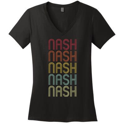 Nash Retro Wordmark Pattern Vintage Personalized 70s Women's V-Neck T-Shirt