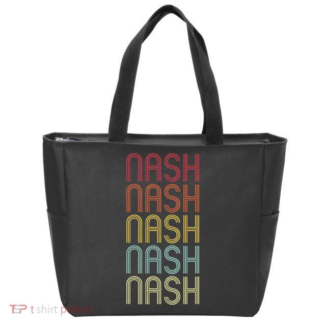 Nash Retro Wordmark Pattern Vintage Personalized 70s Zip Tote Bag
