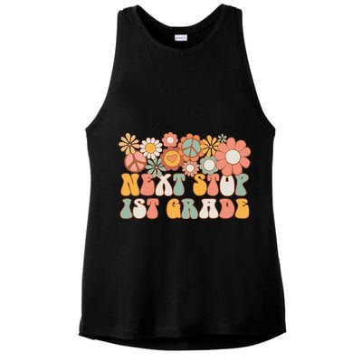 Next Stop 1st Grade Hello School Groovy Back To School Ladies PosiCharge Tri-Blend Wicking Tank