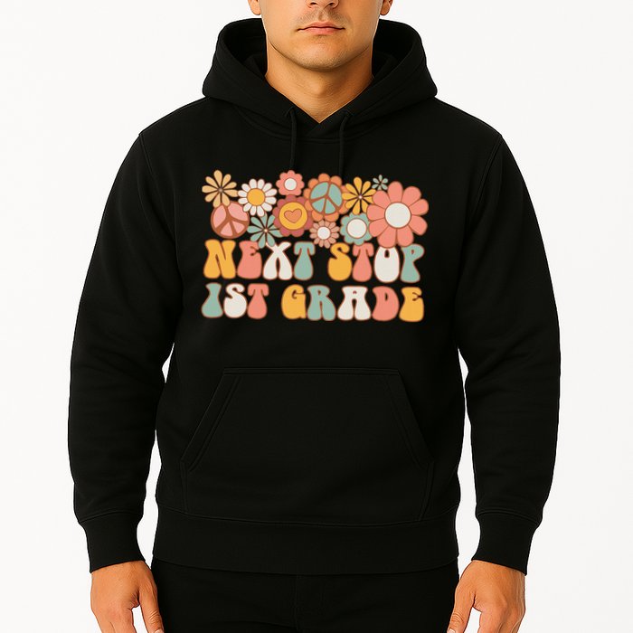 Next Stop 1st Grade Hello School Groovy Back To School Hoodie