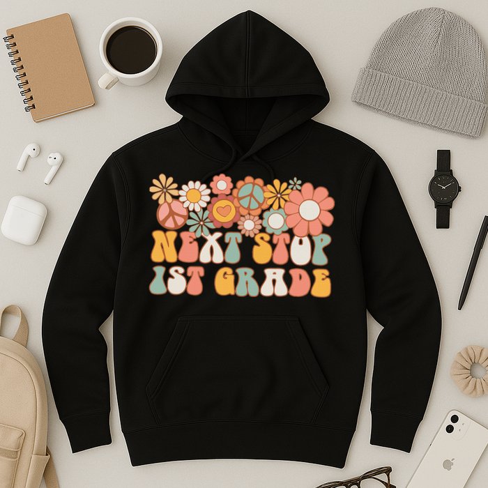 Next Stop 1st Grade Hello School Groovy Back To School Hoodie