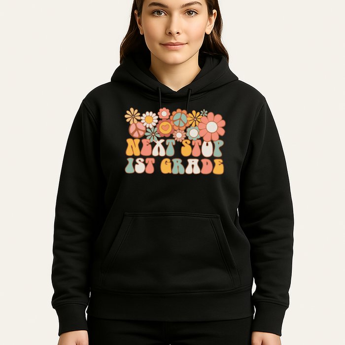 Next Stop 1st Grade Hello School Groovy Back To School Hoodie