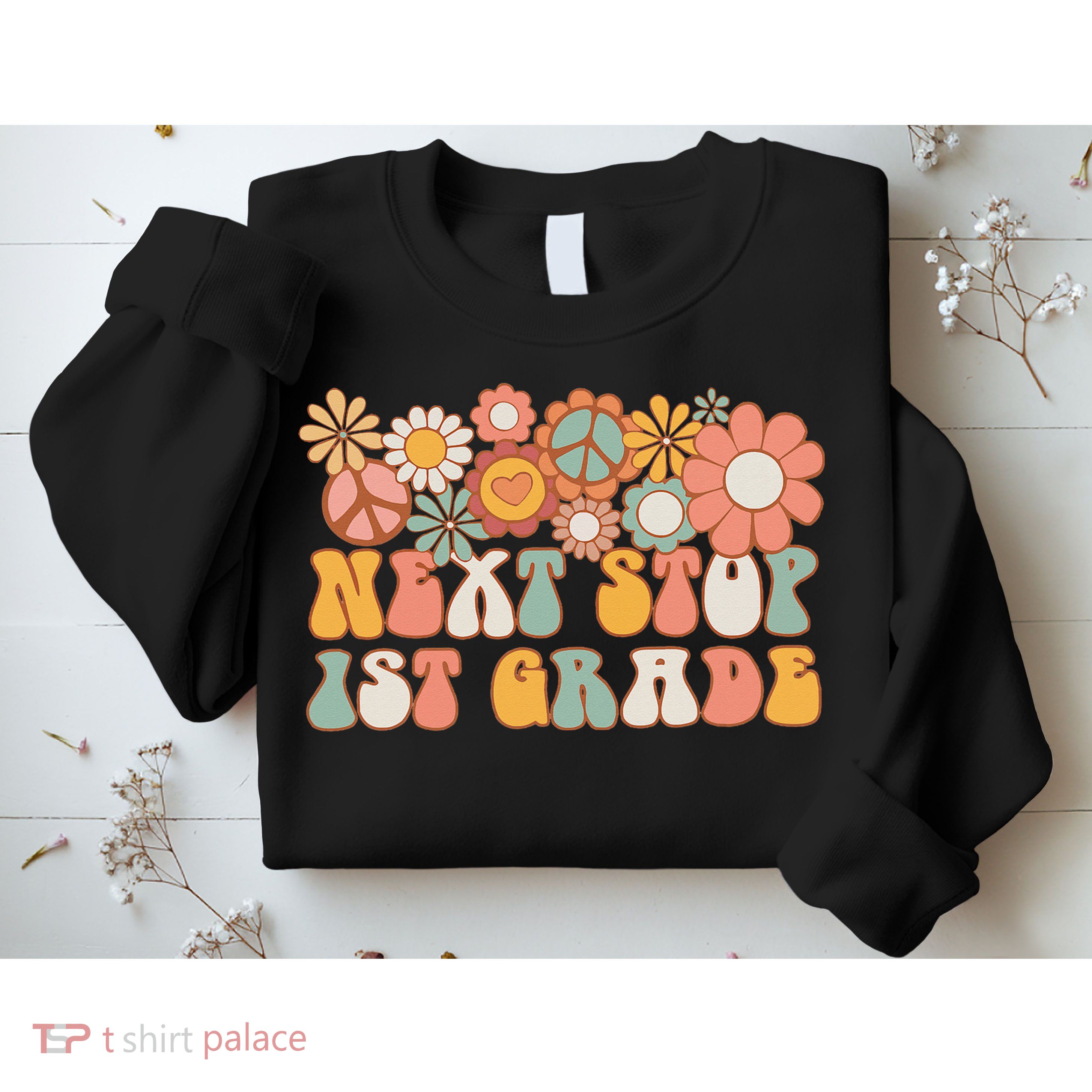 Next Stop 1st Grade Hello School Groovy Back To School Sweatshirt