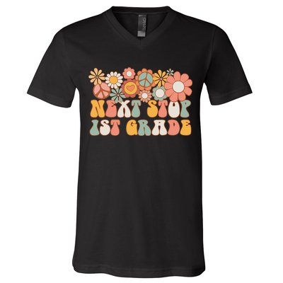Next Stop 1st Grade Hello School Groovy Back To School V-Neck T-Shirt