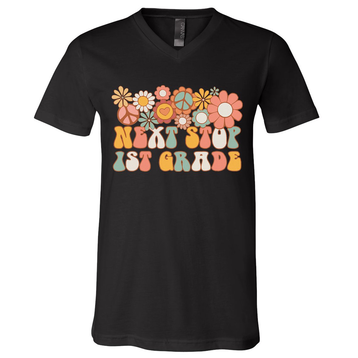 Next Stop 1st Grade Hello School Groovy Back To School V-Neck T-Shirt