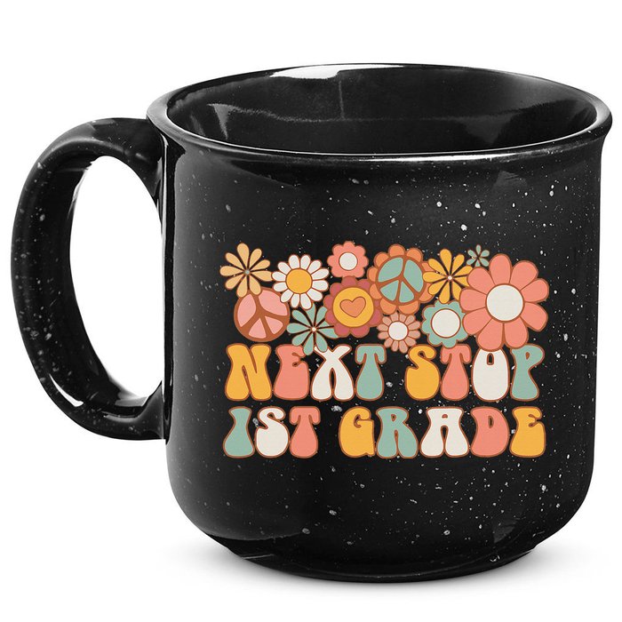 Next Stop 1st Grade Hello School Groovy Back To School 15oz Campfire Ceramic Mug