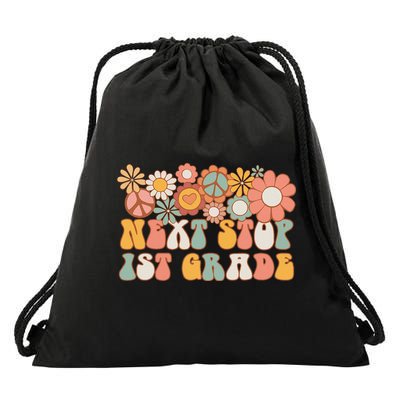 Next Stop 1st Grade Hello School Groovy Back To School Drawstring Bag