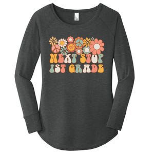 Next Stop 1st Grade Hello School Groovy Back To School Women's Perfect Tri Tunic Long Sleeve Shirt