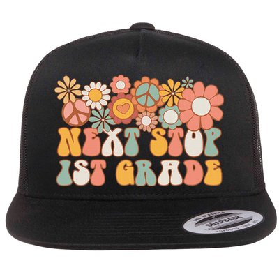 Next Stop 1st Grade Hello School Groovy Back To School Flatbill Hat