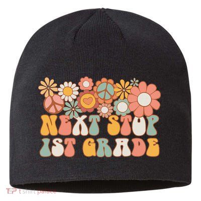 Next Stop 1st Grade Hello School Groovy Back To School Sustainable Beanie