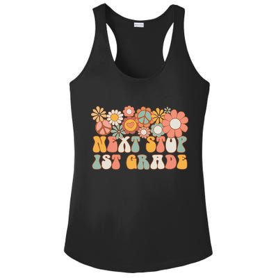 Next Stop 1st Grade Hello School Groovy Back To School Ladies PosiCharge Competitor Racerback Tank