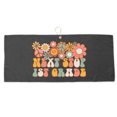 Next Stop 1st Grade Hello School Groovy Back To School Large Microfiber Waffle Golf Towel