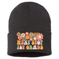 Next Stop 1st Grade Hello School Groovy Back To School Sustainable Knit Beanie