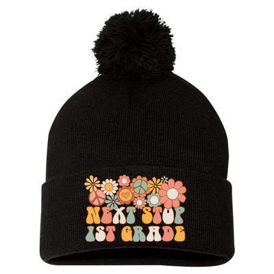 Next Stop 1st Grade Hello School Groovy Back To School Pom Pom 12in Knit Beanie