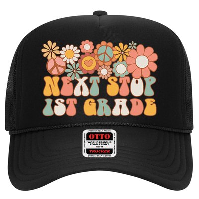 Next Stop 1st Grade Hello School Groovy Back To School Trucker Hat
