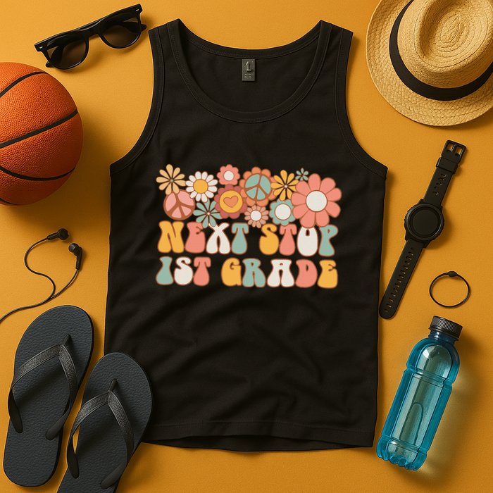 Next Stop 1st Grade Hello School Groovy Back To School Tank Top