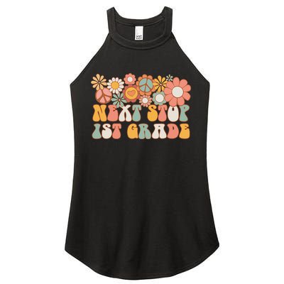 Next Stop 1st Grade Hello School Groovy Back To School Women's Perfect Tri Rocker Tank