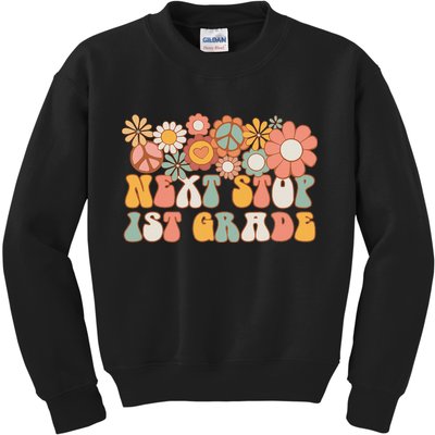 Next Stop 1st Grade Hello School Groovy Back To School Kids Sweatshirt