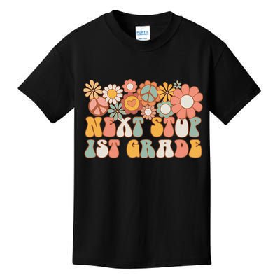 Next Stop 1st Grade Hello School Groovy Back To School Kids T-Shirt