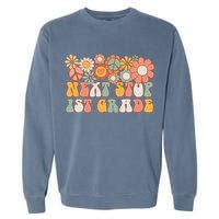 Next Stop 1st Grade Hello School Groovy Back To School Garment-Dyed Sweatshirt