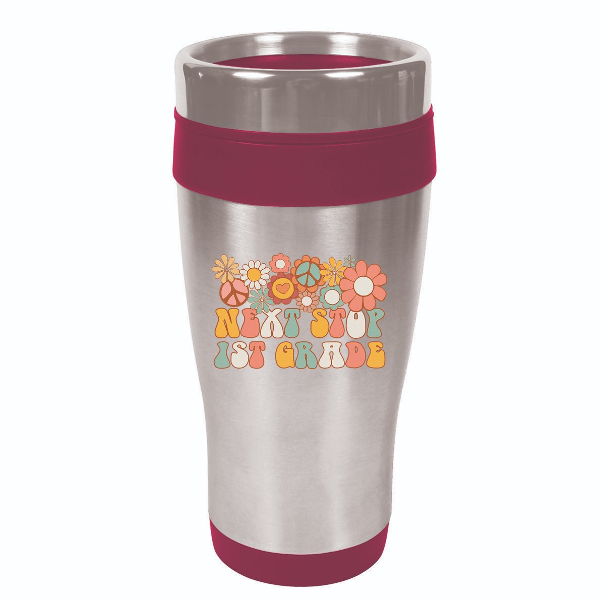 Next Stop 1st Grade Hello School Groovy Back To School 16oz Travel Tumbler
