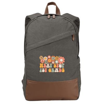 Next Stop 1st Grade Hello School Groovy Back To School Cotton Canvas Backpack