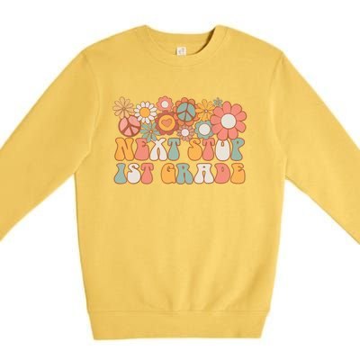 Next Stop 1st Grade Hello School Groovy Back To School Premium Crewneck Sweatshirt