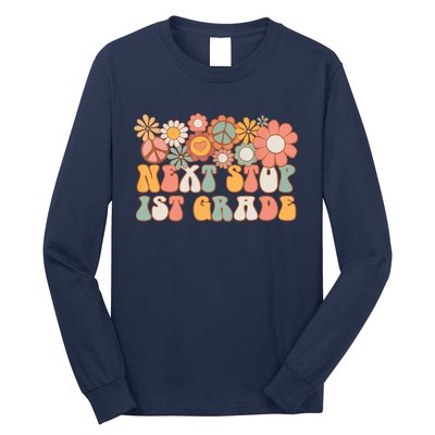 Next Stop 1st Grade Hello School Groovy Back To School Long Sleeve Shirt