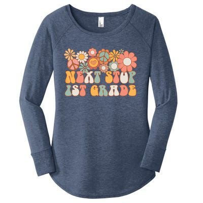 Next Stop 1st Grade Hello School Groovy Back To School Women's Perfect Tri Tunic Long Sleeve Shirt