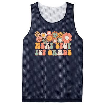 Next Stop 1st Grade Hello School Groovy Back To School Mesh Reversible Basketball Jersey Tank